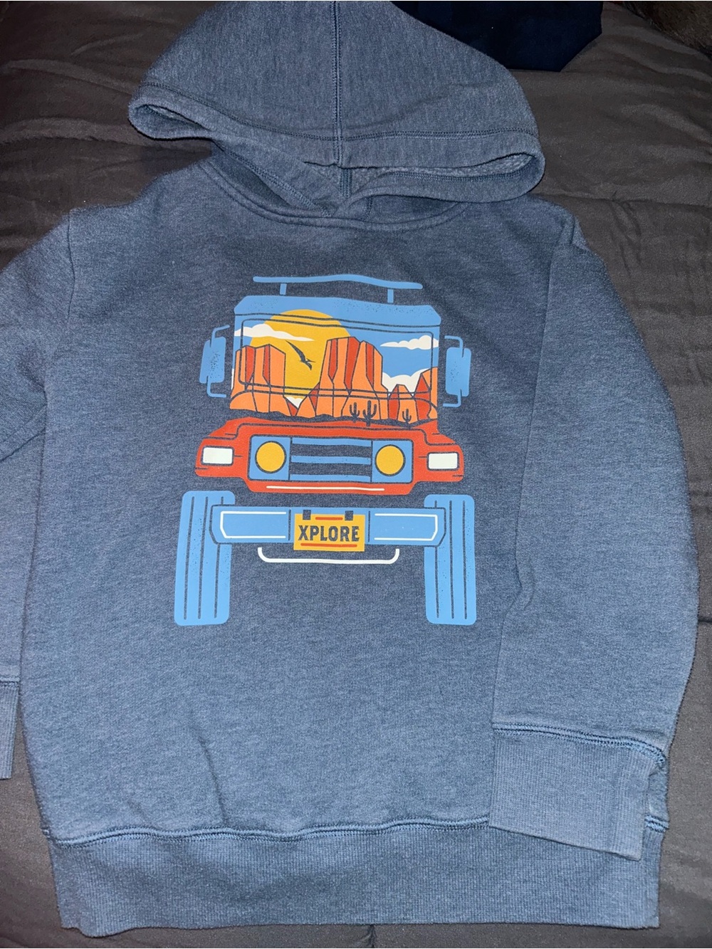 jumping beans Gray Hoodie with Blue and Orange Jeep Graphic